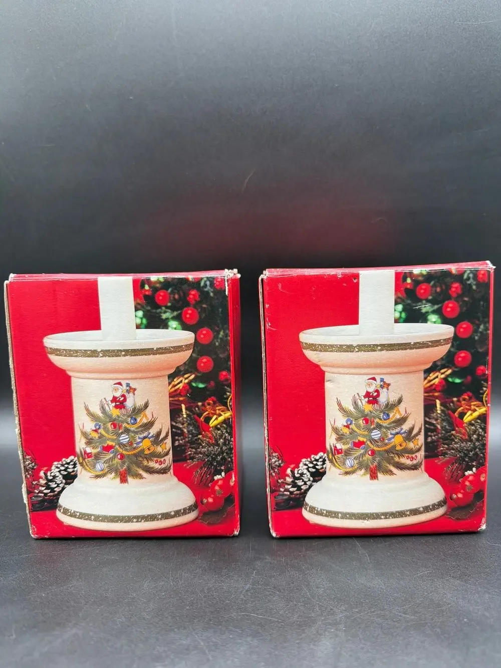 Mikasa Christmas Treats HP306 Candle Holders Santa Tree Japan Pair w Boxes